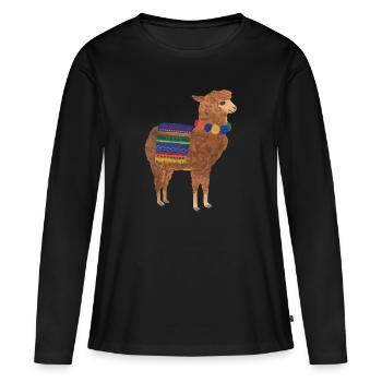 Lama Alpaga Vicuna Guanaco Pérou Andes - T-shirt manches longues Premium bio Femme - noir - Devant - Julia (174cm)