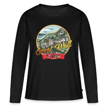 Chinesische Mauer China Wunder Denkmal Peking - Frauen Premium Bio Langarmshirt - Schwarz - Vorne - Julia (174cm)