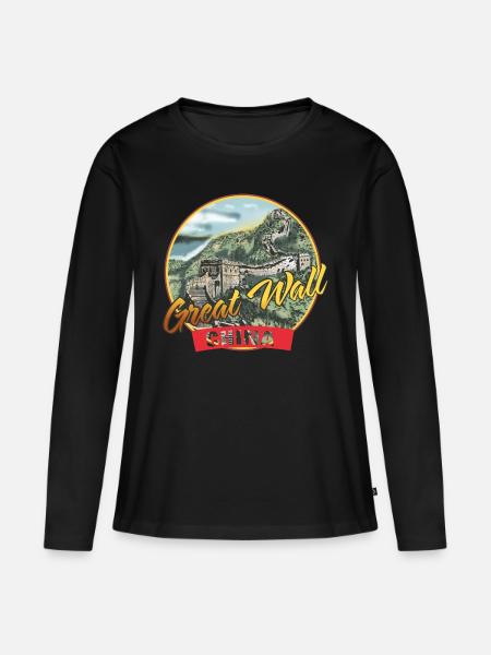 Chinesische Mauer China Wunder Denkmal Peking - Frauen Premium Bio Langarmshirt - Schwarz