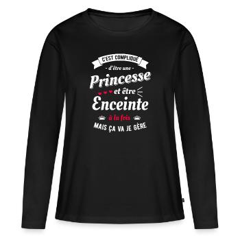 PRINCESSE ET ENCEINTE - T-shirt manches longues Premium bio Femme - noir - Devant - Julia (174cm)