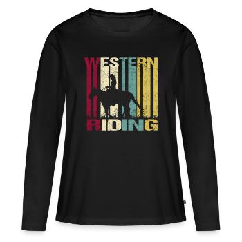 Westernreiten Vintage - Frauen Premium Bio Langarmshirt - Schwarz - Vorne - Julia (174cm)