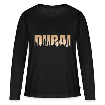 Dubai Typographie Skyline ville métropole vacances - T-shirt manches longues Premium bio Femme - noir - Devant - Julia (174cm)