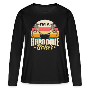 Cuisson Farine Amour Idée de cadeau - T-shirt manches longues Premium bio Femme - noir - Devant - Julia (174cm)