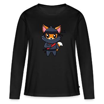 Renard Ninja. - T-shirt manches longues Premium bio Femme - noir - Devant - Julia (174cm)