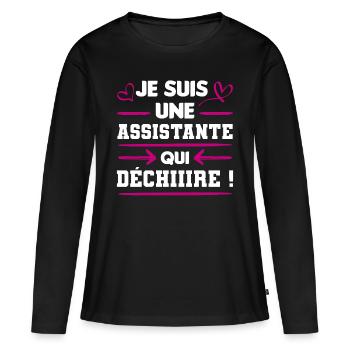 assistante qui déchire | cadeau marrant métier - T-shirt manches longues Premium bio Femme - noir - Devant - Julia (174cm)