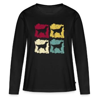 Flat Coated Retriever Retro Vintage - Frauen Premium Bio Langarmshirt - Schwarz - Vorne - Julia (174cm)