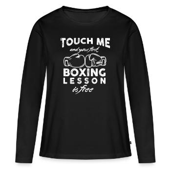 Don´t touch - Frauen Premium Bio Langarmshirt - Schwarz - Vorne - Julia (174cm)