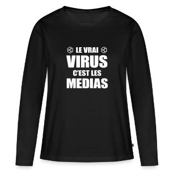 LE VRAI VIRUS C'EST LES MÉDIAS - T-shirt manches longues Premium bio Femme - noir - Devant - Julia (174cm)