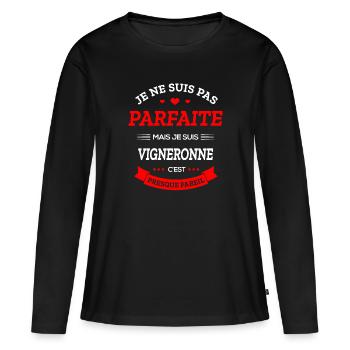 VIGNERONNE PARFAITE - T-shirt manches longues Premium bio Femme - noir - Devant - Julia (174cm)