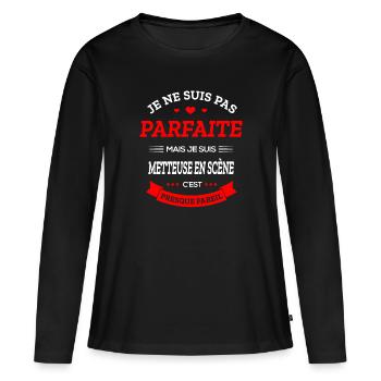 METTEUSE EN SCÈNE PARFAITE - T-shirt manches longues Premium bio Femme - noir - Devant - Julia (174cm)