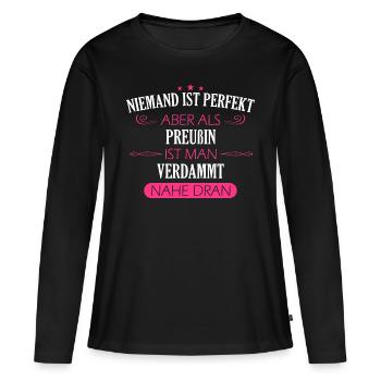 Preußen Ostpreußen Kaiserreich Spruch Heimat - Frauen Premium Bio Langarmshirt - Schwarz - Vorne - Julia (174cm)