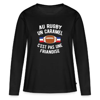 AU RUGBY UN CARAMEL C'EST PAS UNE FRIANDISE - T-shirt manches longues Premium bio Femme - noir - Devant - Julia (174cm)