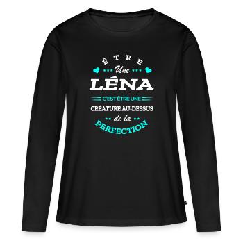 LÉNA PARFAITE - NOM LÉNA - T-shirt manches longues Premium bio Femme - noir - Devant - Julia (174cm)