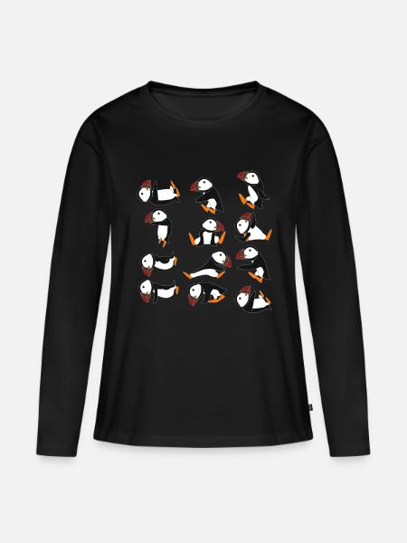 Puffins doing Yoga pillow yoga mat crow Gift - Women's Premium Organic Long Sleeve Shirt - black