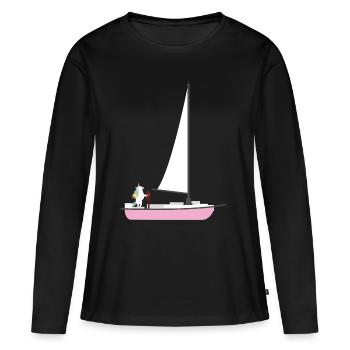 Einhorn Segeln Segelboot Angeln Fabeltier Natur - Frauen Premium Bio Langarmshirt - Schwarz - Vorne - Julia (174cm)