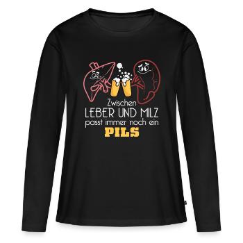 Entre foie et rate Fits a Pils beer - T-shirt manches longues Premium bio Femme - noir - Devant - Julia (174cm)
