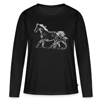 Jument et poulain - T-shirt manches longues Premium bio Femme - noir - Devant - Julia (174cm)