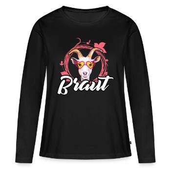 Braut Ziege JGA Junggesellinnenab Zicke Blume Tier - Frauen Premium Bio Langarmshirt - Schwarz - Vorne - Julia (174cm)