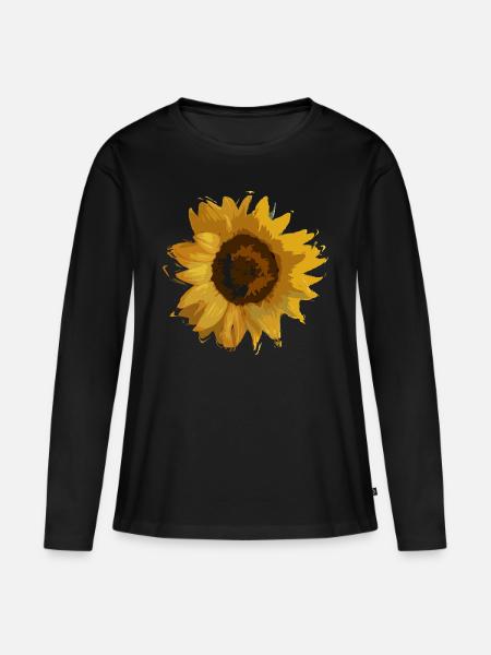 Sonnenblume - Frauen Premium Bio Langarmshirt - Schwarz