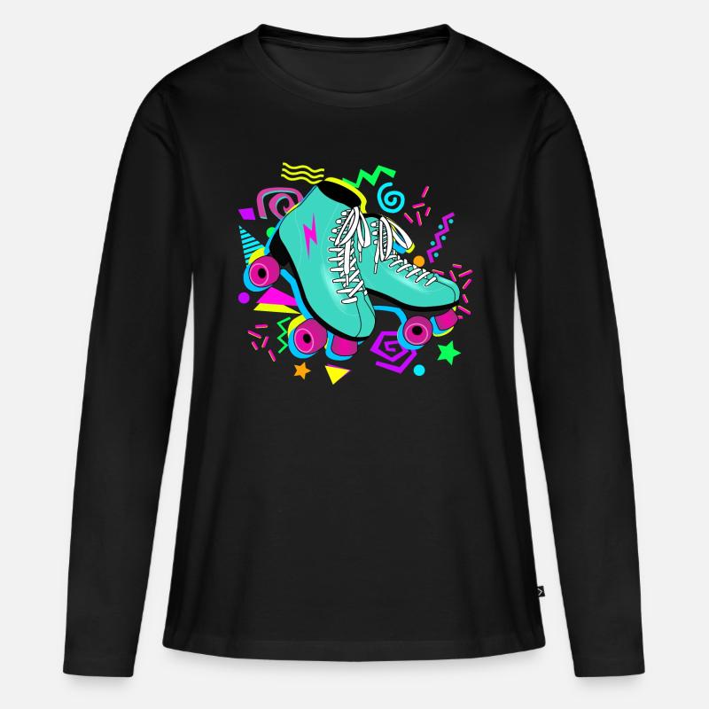 Rollschuhe retro neon - Frauen Premium Bio Langarmshirt - Schwarz