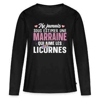 Marraine Licorne Fée Magie Girly Bébé Fille Humour - T-shirt manches longues Premium bio Femme - noir - Devant - Julia (174cm)