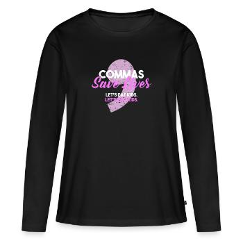 Des virgules sauvent des vies Des virgules sauvent des vies - T-shirt manches longues Premium bio Femme - noir - Devant - Julia (174cm)