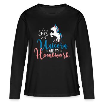 My Unicorn ate my Homework - T-shirt manches longues Premium bio Femme - noir - Devant - Julia (174cm)