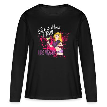 PD Moreno Las Vegas filles - T-shirt manches longues Premium bio Femme - noir - Devant - Julia (174cm)