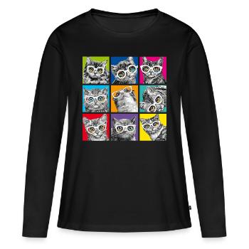 PD Moreno chat collage pop art - T-shirt manches longues Premium bio Femme - noir - Devant - Julia (174cm)