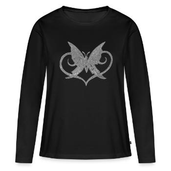 papillon coeur chrome butterfly heart chrome - T-shirt manches longues Premium bio Femme - noir - Devant - Julia (174cm)