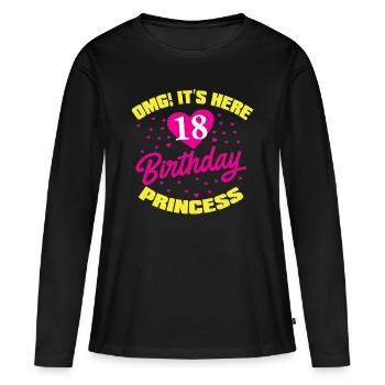 Chemise princesse anniversaire 18 ans - T-shirt manches longues Premium bio Femme - noir - Devant - Julia (174cm)