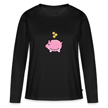 Tirelire avec euros, yen et bitcoin - T-shirt manches longues Premium bio Femme - noir - Devant - Julia (174cm)