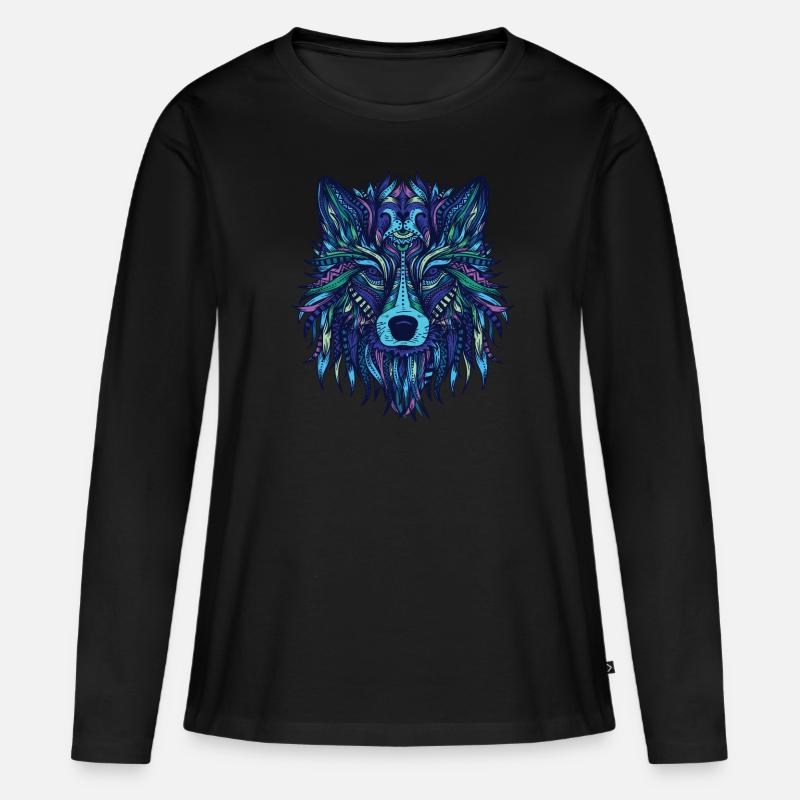 Wolf - Frauen Premium Bio Langarmshirt - Schwarz