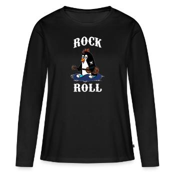 Musicien RocknRoll Rocker Tattoo Penguin - T-shirt manches longues Premium bio Femme - noir - Devant - Julia (174cm)