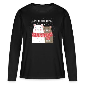 Weihnachten Bär niedliche Tiere Winter Schnee - Frauen Premium Bio Langarmshirt - Schwarz - Vorne - Julia (174cm)