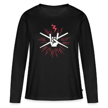 RocknRoll Rockmusik Drums Baguettes de Batterie - T-shirt manches longues Premium bio Femme - noir - Devant - Julia (174cm)