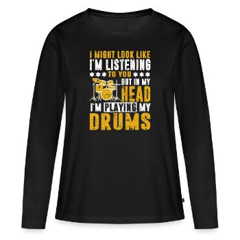 Batterie Batterie Batterie Batteur Percussion Rocknroll - T-shirt manches longues Premium bio Femme - noir - Devant - Julia (174cm)