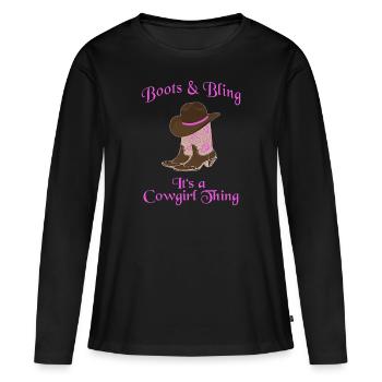 Chapeau de cowboy Wild West Western Bottes de cowboy Chapeau - T-shirt manches longues Premium bio Femme - noir - Devant - Julia (174cm)