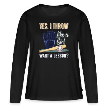 Baseball Softball Baseballschläger Handschuh Sport - Frauen Premium Bio Langarmshirt - Schwarz - Vorne - Julia (174cm)