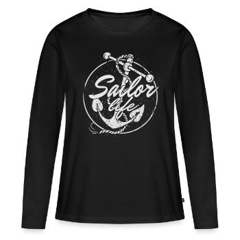 Anker - Frauen Premium Bio Langarmshirt - Schwarz - Vorne - Julia (174cm)