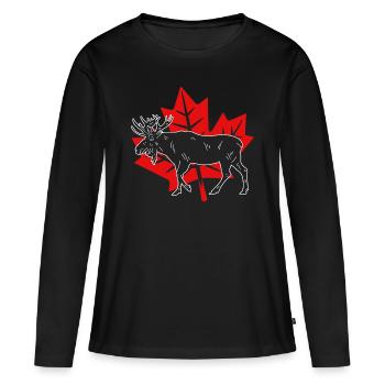 Feuille d'érable d'orignal du Canada - T-shirt manches longues Premium bio Femme - noir - Devant - Julia (174cm)
