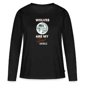 Wolf Wölfe - Frauen Premium Bio Langarmshirt - Schwarz - Vorne - Julia (174cm)