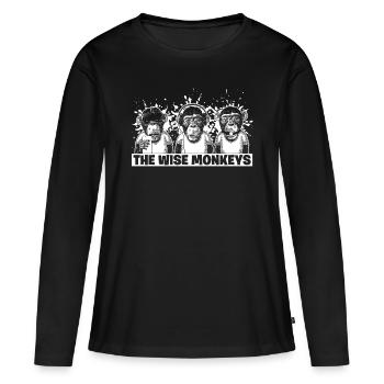 Singes drôles Singes Animaux Voir Entendre Parler - T-shirt manches longues Premium bio Femme - noir - Devant - Julia (174cm)