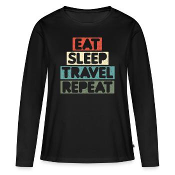 Tourists Traveller Manger Sleep Travel Repeat - T-shirt manches longues Premium bio Femme - noir - Devant - Julia (174cm)