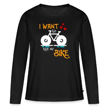 Fahrrad Rad Radfahren Fahrradfahren - Frauen Premium Bio Langarmshirt - Schwarz - Vorne - Julia (174cm)