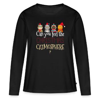 Cadeau de dame de chat chaton chats de noel - T-shirt manches longues Premium bio Femme - noir - Devant - Julia (174cm)