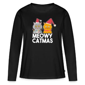 Chat de Noël chaton kitty chat ami - T-shirt manches longues Premium bio Femme - noir - Devant - Julia (174cm)