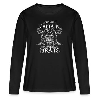 Tête de pirate pirate - T-shirt manches longues Premium bio Femme - noir - Devant - Julia (174cm)