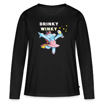 Licorne Drinky Winky, vin bière sekt Party Shirt - T-shirt manches longues Premium bio Femme - noir - Devant - Julia (174cm)