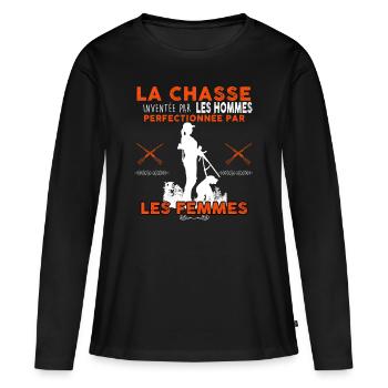 Chasseuse qui déchire - T-shirt manches longues Premium bio Femme - noir - Devant - Julia (174cm)